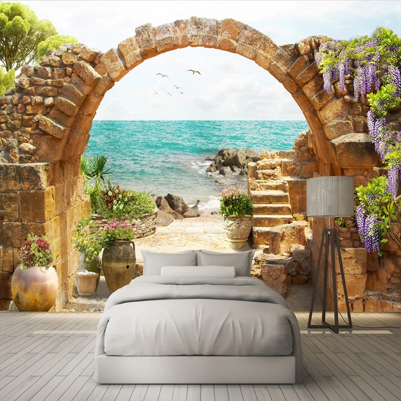 Custom-Wall-Mural-Wallpaper-Garden-Stone-Arches-Sea-View-3D-Photo-Wallpaper-For-Living-Room-Sofa (2)