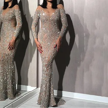 

Vintage Womens Dresses For Celebrations And Parties Womens Long Dress With Rhinestone And Sequins Sexy Dress Bayan Elbiseler #3