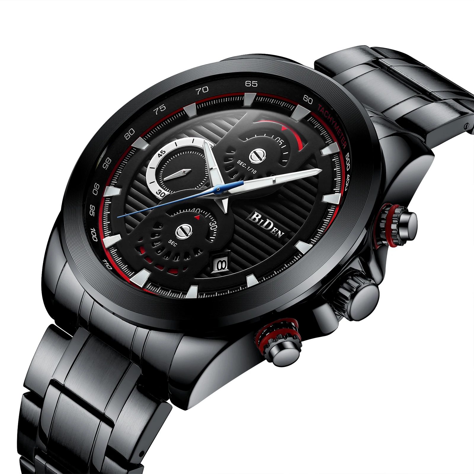 

BIDEN Relogio Masculino Black Stainless Steel Mens Quartz Watches 2019 Chronograph Calendar Waterproof Top Brand Erkek Kol Saati