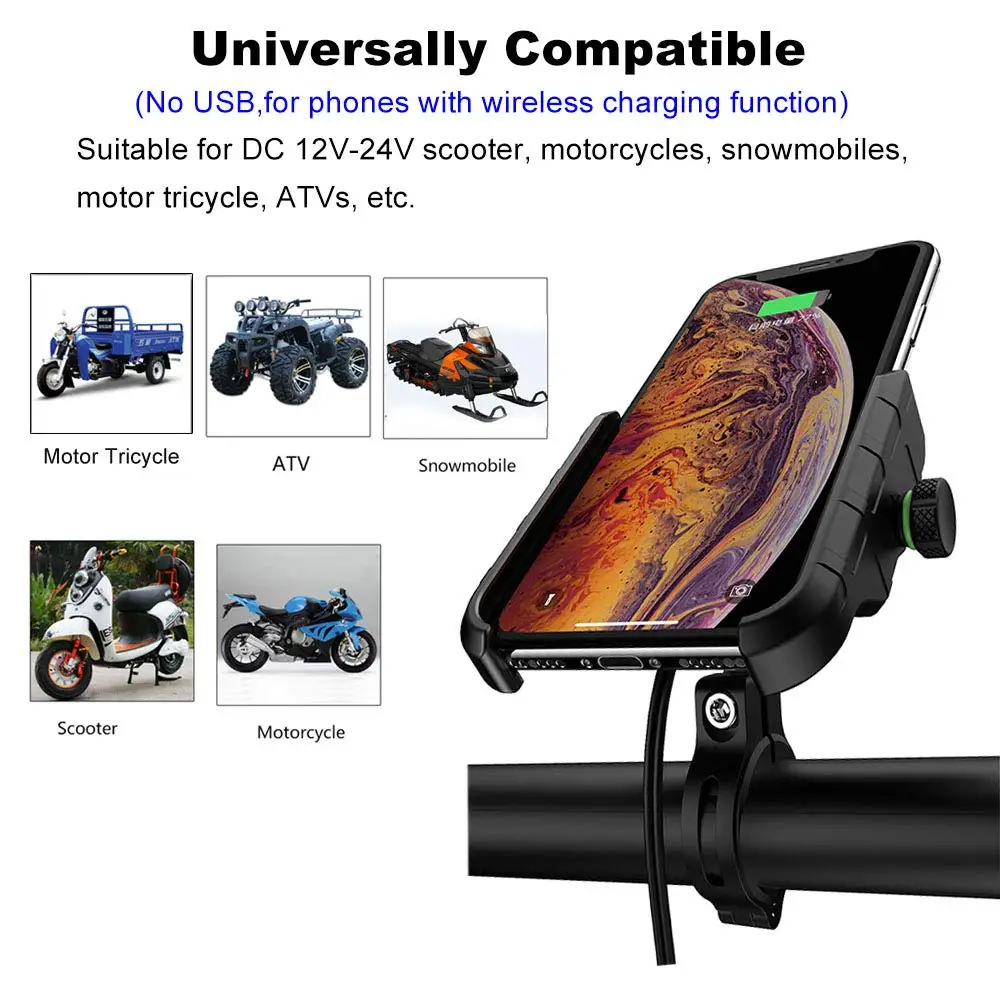 Aileap Universal Motorcycle Phone Holder Aluminum Bike Phone Mount Integrated with Waterproof Wireless Charge Handlebar Cradle