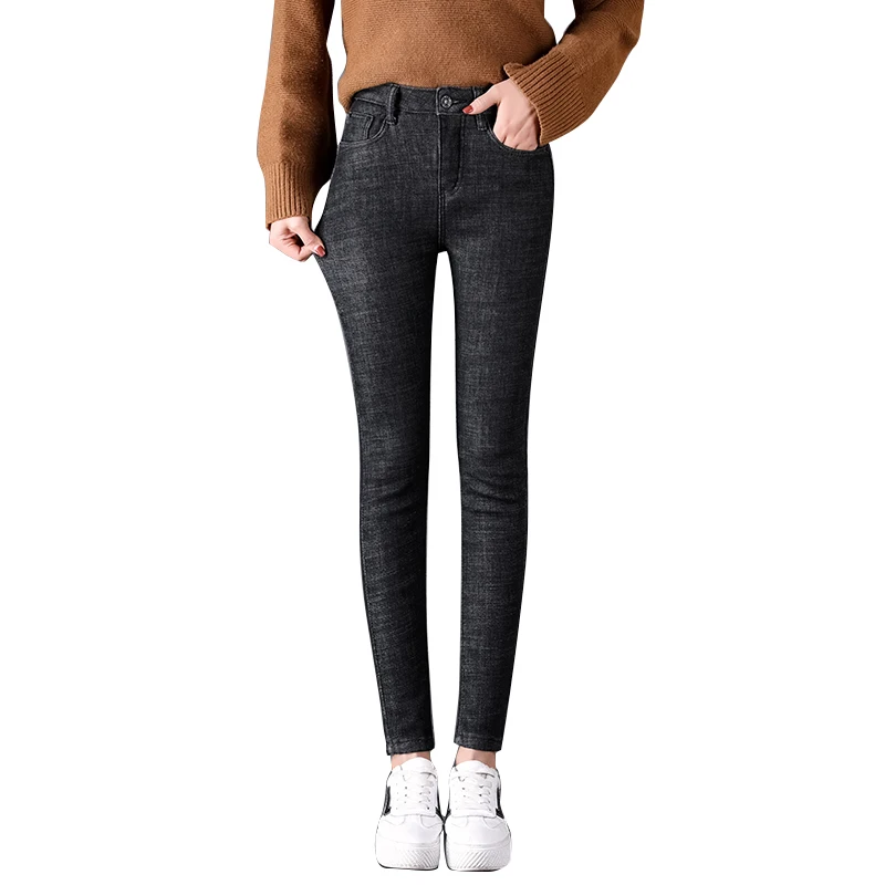 Nine pants Теплые плотные осенние и зимние джинсы, женские повседневные ретро джинсы, Стрейчевые женские узкие брюки плюс бархатные джинсы с высокой талией - Цвет: Nine pants
