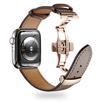 

New Leather strap For Apple watch band 4 44mm 40mm aplle watch correa 42 mm 38 mm iwatch 4/3/2/1 wrist for Deployment Buckle