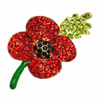 

2 Inch Gold Tone Red Diamante Poppy Flower Brooch Pins Remebrance Day Gifts UK Brooch