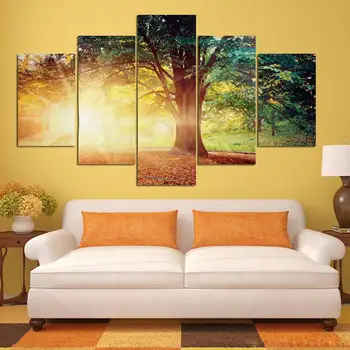 

Posters Wall Art Home Decor Modern 5 Panel Beautiful Sunrise Natural Landscape HD Print Painting Modular Pictures Canvas