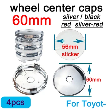 

4pcs 60mm black silver red Modified car Wheel Center Caps hub covers emblem for toyota Car accessories