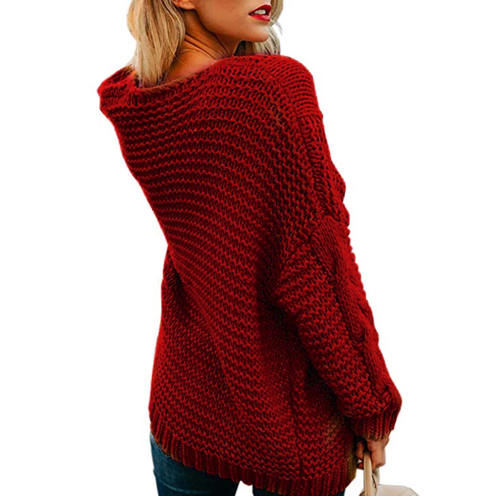 Women's Twist Cardigan Solid Color Thick Needle Loose Large Size Sweater Winter Tops Women Knitted Sweater Loose Top