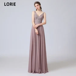 LORIE A-line Formal Evening Dresses Long V-neck Lace Appliques with Beading Chiffon Prom Gowns 2020 Party Plus Size Custom Made