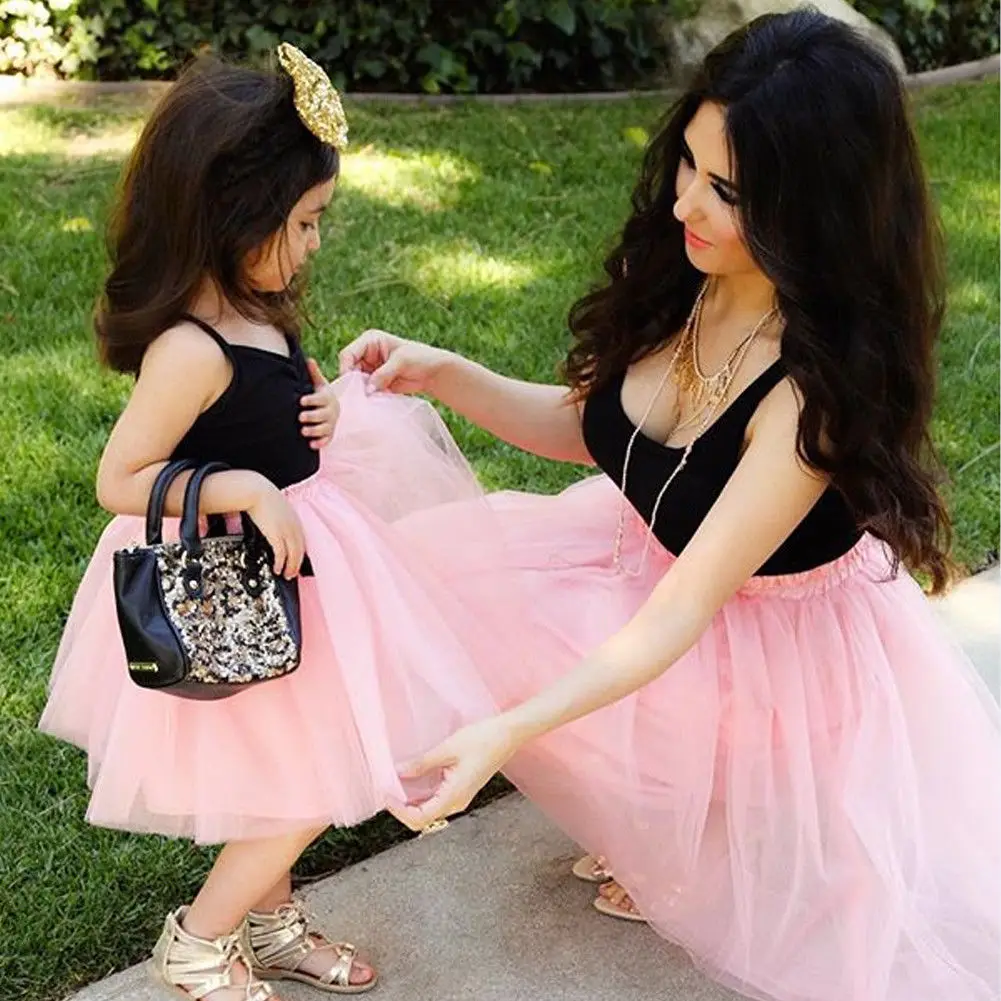 

2019 Mother and Daughter Clothes Parent-child dress Family Matching Outfits Summer Girl sleeveless mesh tutu Dress Clothes