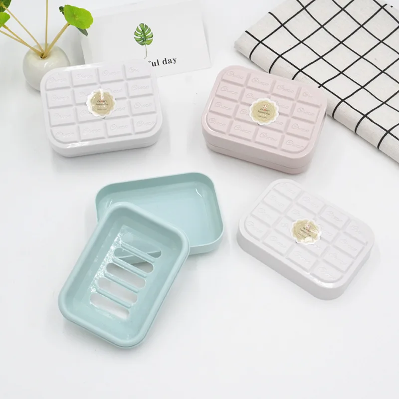 

Simhoong New Style Plastic Durable Bathroom Soap Dish Creative Travel Portable Sealed with Lid Soap Box Double Layer Water Drain