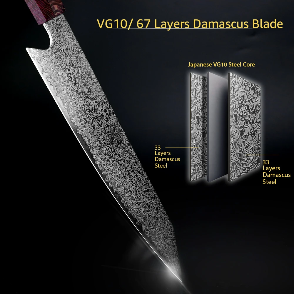 Кухонный дамасский нож 8 дюймов VG10 стальной 67 слоев японские кухонные ножи шеф-повара Gyuto Santoku Мясорубка стабильная деревянная ручка