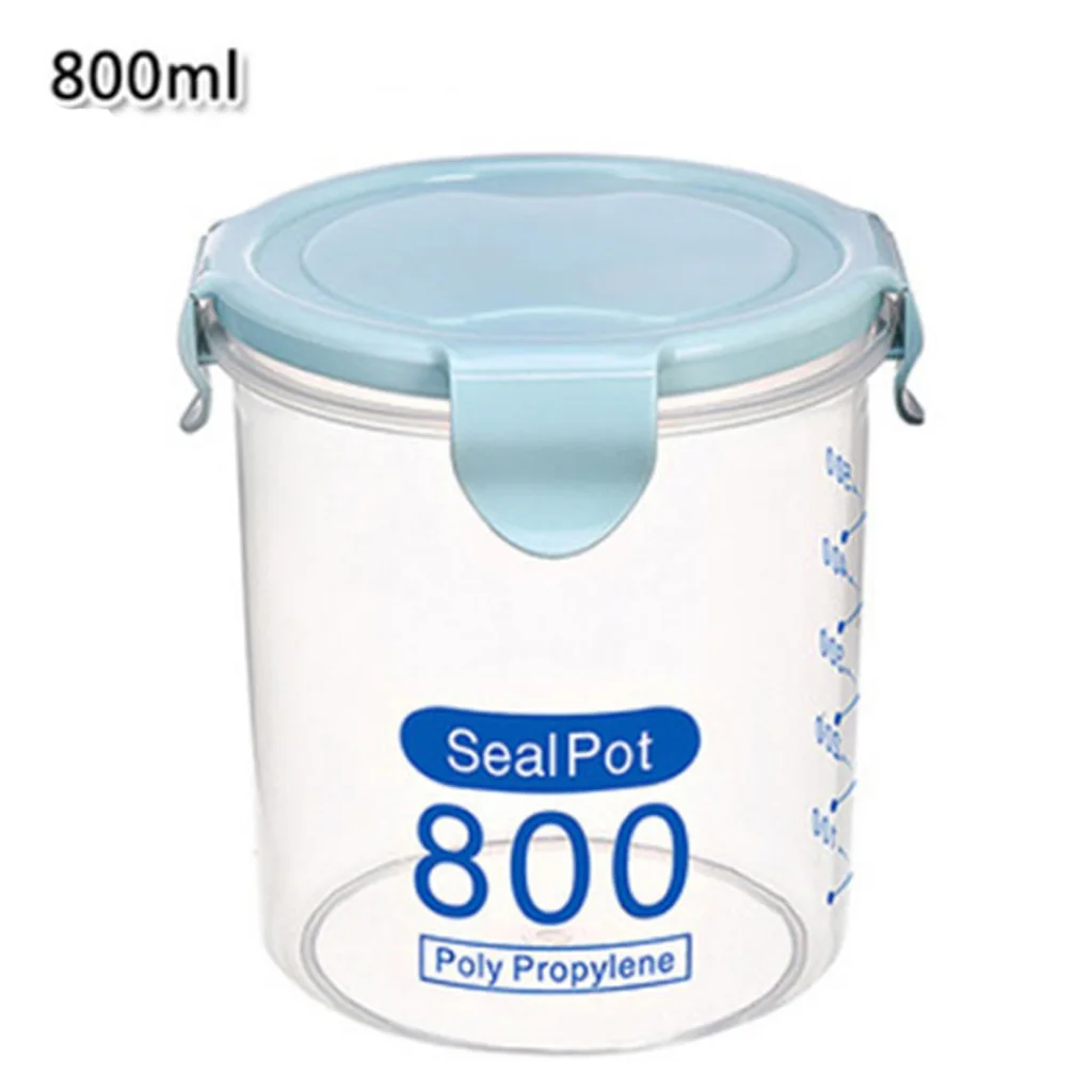 Blue 800ML Пластик Еда с крышками запечатывания ящик для хранения Кухня зерна риса сахара гайка хранения бутылки 600/800/1000 мл - Цвет: Blue 800ML