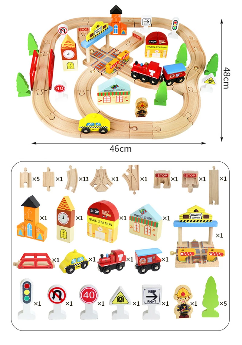 60PCS Assembly Wooden Brio Train Set Magical DIY Wooden Railway Track Car Educational Toys For Children Christmas Gifts машинки