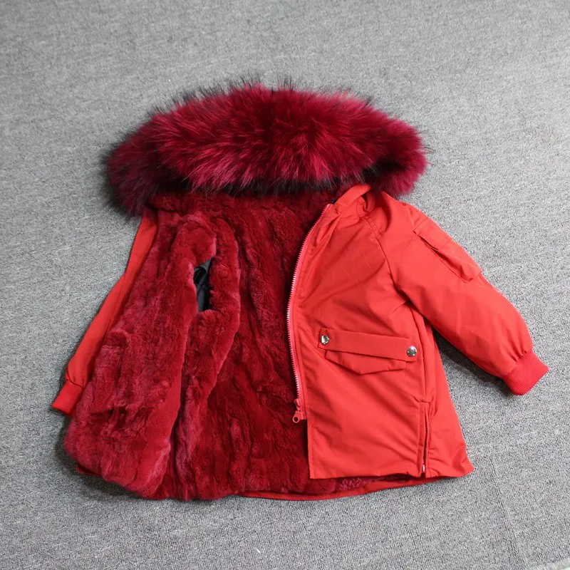 red red fur Для маленьких мальчиков детская зимняя куртка, детская куртка-пуховик для девочек зимняя куртка для детей в Зимняя куртка для девочек и мальчиков детские линией натурального меха кролика, парка, пальто - Цвет: red red fur