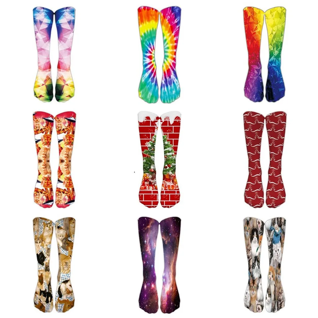 Короткие носки с рождественским принтом женские повседневные носки для работы и бизнеса 3D Рождественский Санта и Олень Печать Леди Девушка Длинные спортивные короткие носки
