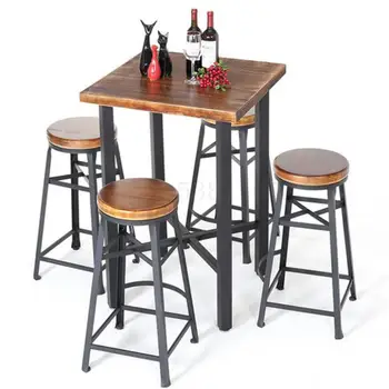 

American Solid Wood Small Square Table Simple Household Bar Coffee Shop And Chair Net Red Combination High Ta
