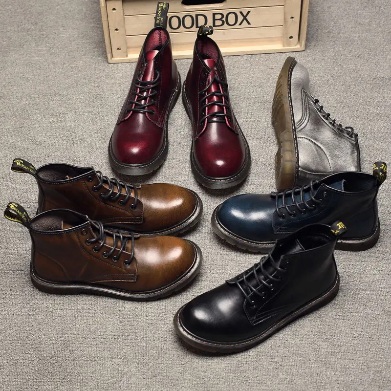 

British Designer Mens Ankle Boots Fashion Round TOe Lace Up Work Safety Boots For Man Business Leisure Leather Shoes 38-47