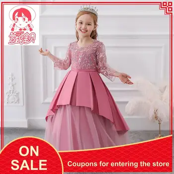 

Hot Sale Teen Girl Dress Princess Dress Girl Wedding Robe Fluffy Mesh Long Sleeve Piano Playing Catwalk Party Evening Dress