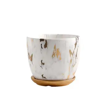 

1PC Flower Pot Ceramic Flowerpot Marbling Flower Planter Plant Pot Container Gardening Supply For Home Office (21x21x19cm)