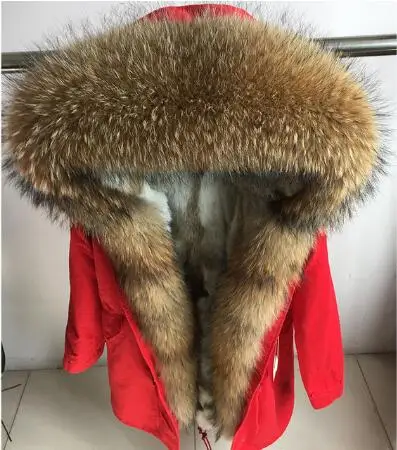 Maomaokong женская зимняя куртка воротник из натурального меха Настоящее пальто с мехом, красный, армейский зеленый, натуральный с кроличьим мехом зимнее пальто, парка - Цвет: ED2-1