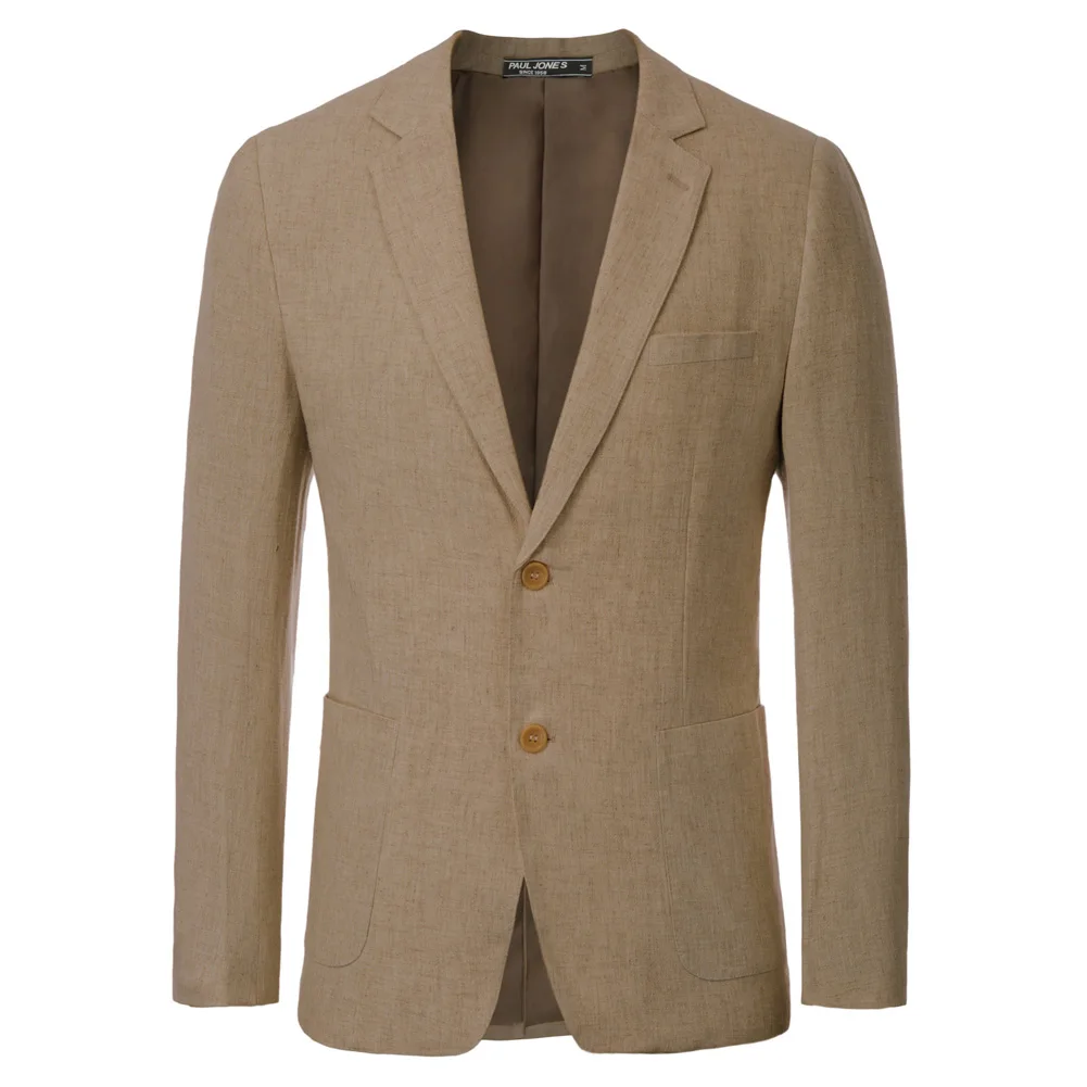 PJ Men's Two-Button Blazer Coat With Pockets Breathable Notch Lapel Stylish Men's Suit Top  With Open Left Chest Pocket