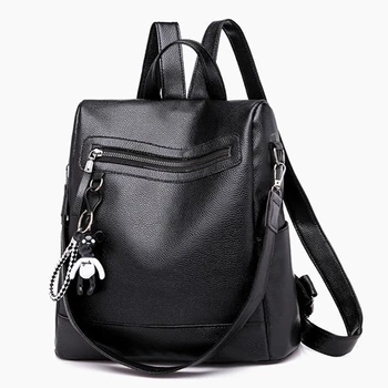 

MANHAN Women Backpack Black PU Leather Backpack Women 2020 Fashion Large Capacity School Anti Theft Backpack Female School Bags