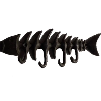 

Fish Bone Key Rack Organizer Hat Cast Iron Bag Wall Mount Screws Hanger Coat Home Decoration With 4 Hooks Towel