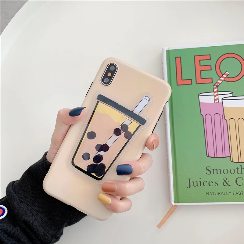 

Cute milk tea drink liquid quicksand decompression mobile phone case for iPhone XS MAX XR 7 8 6 6S plus back cover for iPhone X
