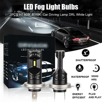 

Adeeing 2PCS Car Lights H7 80W 6500K LED Fog Light Bulbs Car Driving Lamp DRL White Light