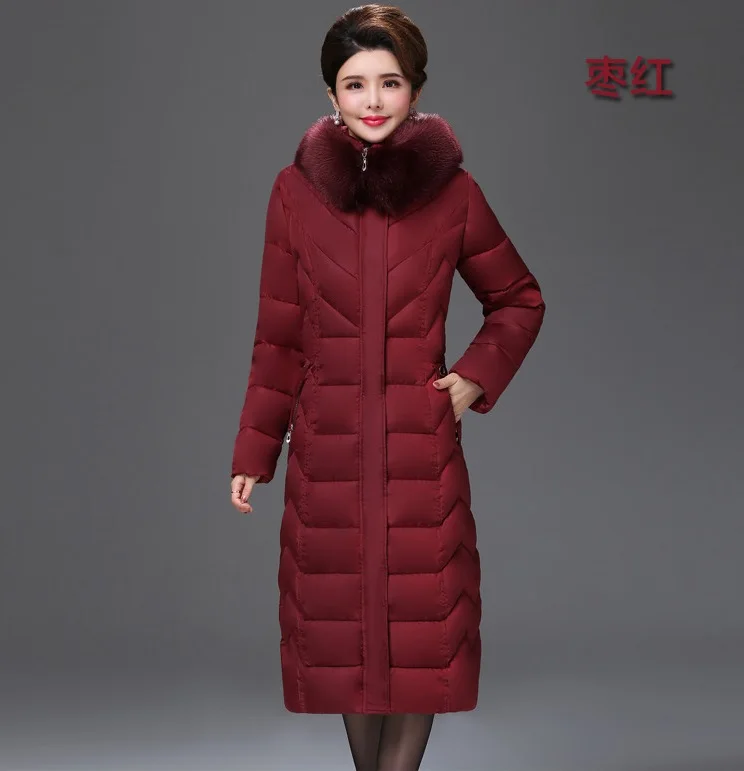 Удлиненное плотное хлопковое Женское пальто новое зимнее пуховое хлопковое пальто с капюшоном большой размер 6XL теплые куртки куртка Паркера пальто - Цвет: Red wine