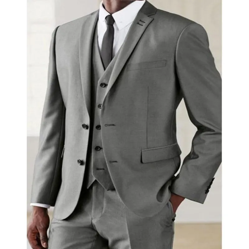 

Custom made 2017 Silver Gun Gray Groom Tuxedos Slim Fit Mens Wedding Suits Groomsmen Prom Suits (Jacket+Pants+Vest+tie) A069
