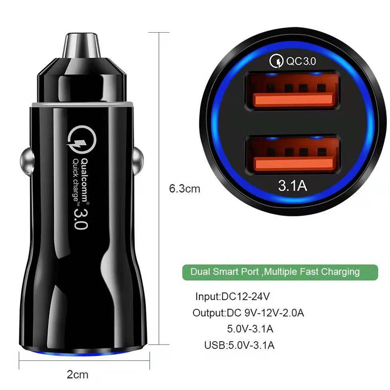 Автомобильное зарядное устройство Quick Charge 3,0 Dual USB быстрая зарядка для iPhone 5S 6s 11 pro max 7 8 samsung a50 a70 Xiaomi 9 мобильный телефон в автомобиле