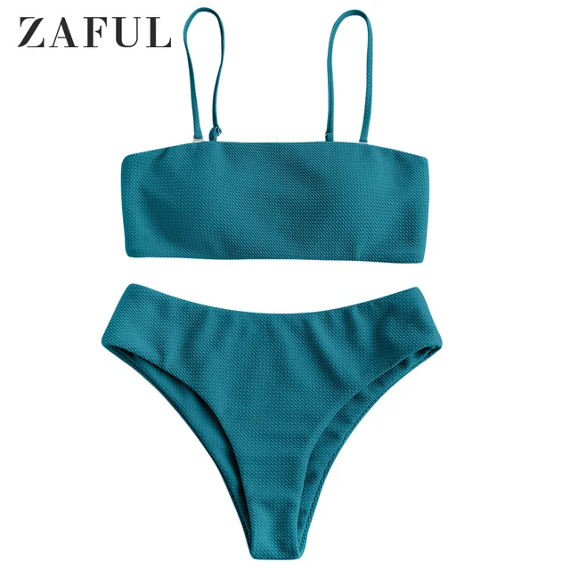 Zaful Padded Bandeau Bikini Set Women Bathing Suit High Cut Female 