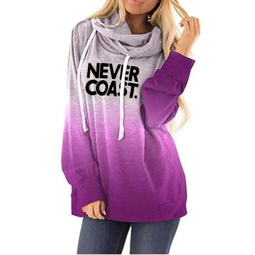 Never Coast с буквенным принтом, градиентный пуловер, худи, худи для женщин, толстовки, топы, Kawaii, толстовка Femmes, худи, хлопковые карманы