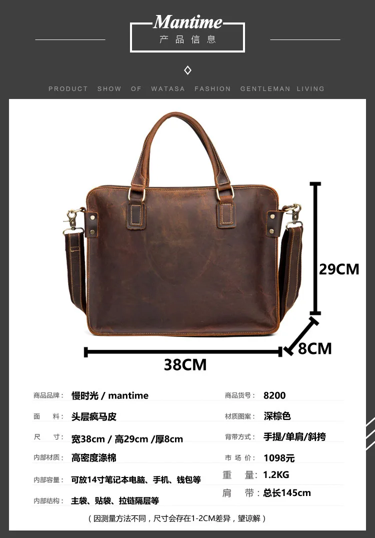 BOLEKE Men's Briefcase Crazy Horse Genuine Leather Men's Business Bag Vintage Male Messenger Shoulder Bag Men Briefcase