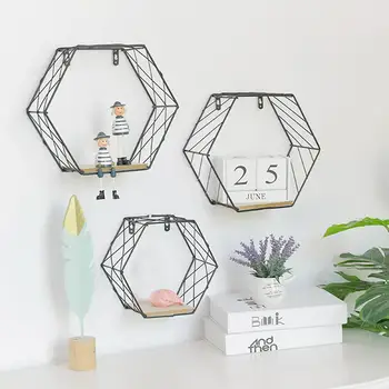 

Ins Nordic Minimalist Black Hexagon Iron Racks Wall Hanging Multifunctional Wall Wall Bedroom Decoration Shelf Room P1H8