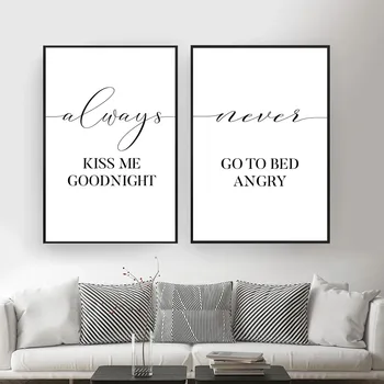 

Always Kiss Me Goodnight Nordic Style Kids Decoration Quote Poster and Print Couple Love Gift Wall Art Canvas Painting Pictures
