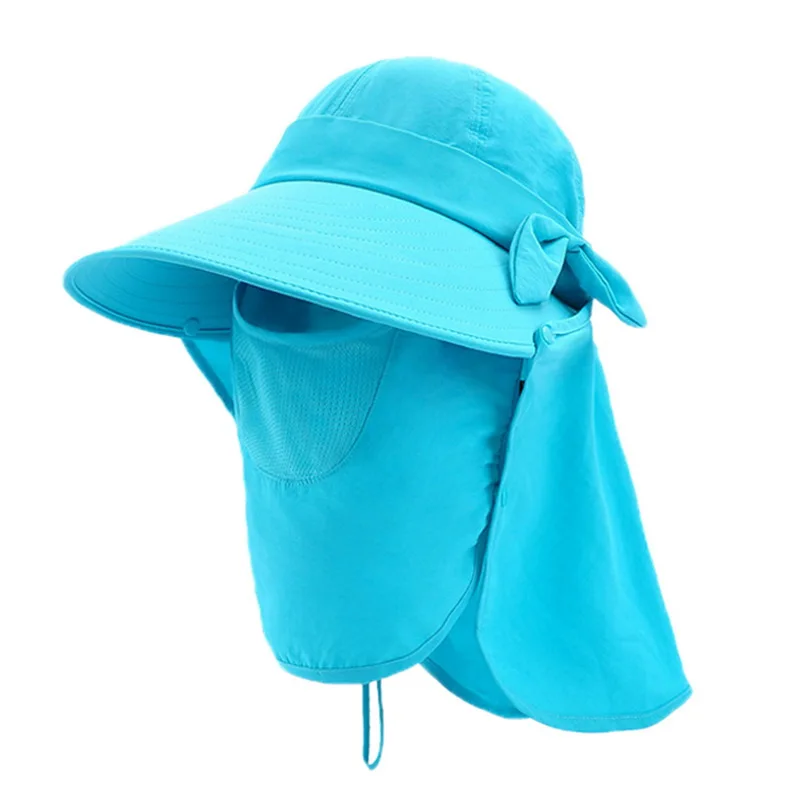 Light Blue LOOZYKIT Женская пляжная Панама Складная регулируемая Солнцезащитная широкополый козырек шляпа с лицом шеи откидной крышкой - Цвет: Light Blue