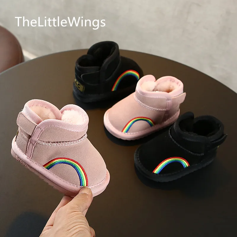 

Children's Snow Boots genuine leather 2019 New Winter Style Girl Flat-soled Walking Shoes Boys'Boots 0-1 Years Old