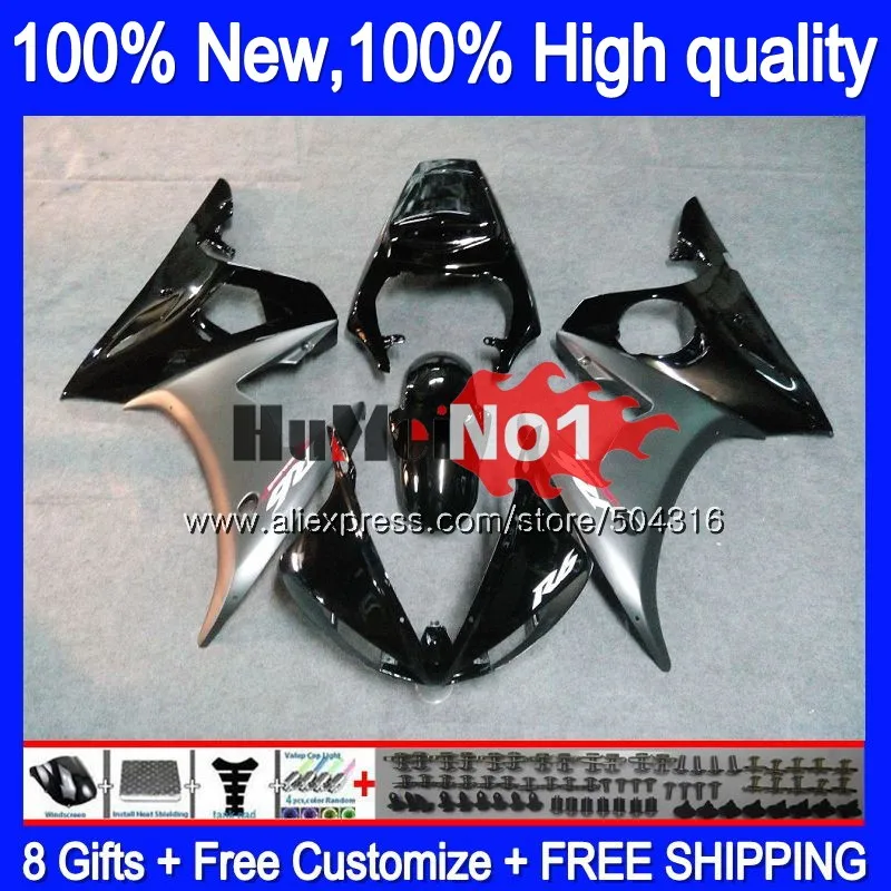Корпус для YAMAHA YZF600 YZF R6 600CC YZF 600 R 6 CC 5MC. 110 YZF-600 YZF-R6 2003 2004 2005 YZFR6 03 04 05 серый черный обтекатели