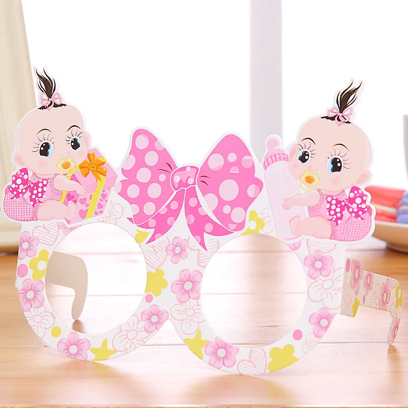 1pc Cute Bow Glasses Happy Birthday Babys Paper Glasses Pink Blue Mask For Little Boy