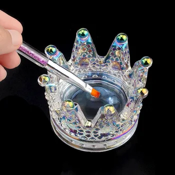 

Three-dimensional Glass Crown Gilded Edges Nail Brush Display Stand Crystal UV Gel Painting Pen Holder Nail Art Manicure Tools