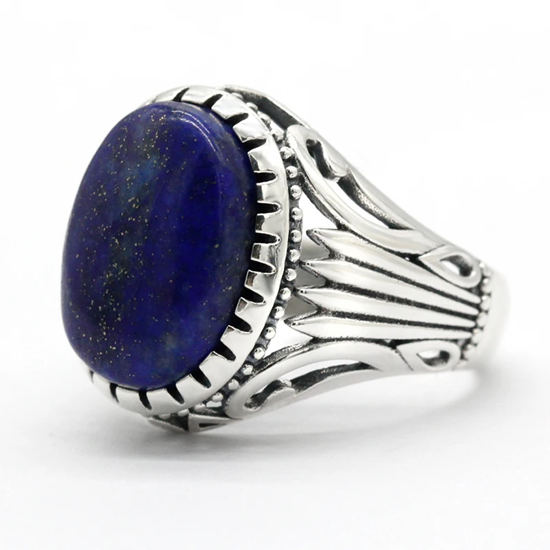 Fine Lapis Lazuli Gemstone Solid 925 Sterling Silver Man Gents Mens Ring Jewelry 