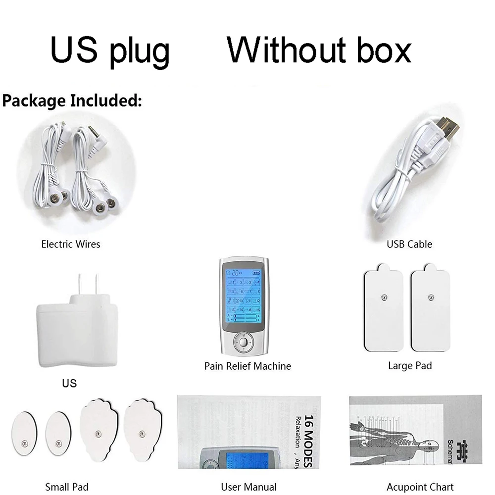 US Without box Tens машина мышечный Стимулятор перезаряжаемая машина для облегчения боли EMS цифровой электронный импульсный массажер для тела - Цвет: US Without box
