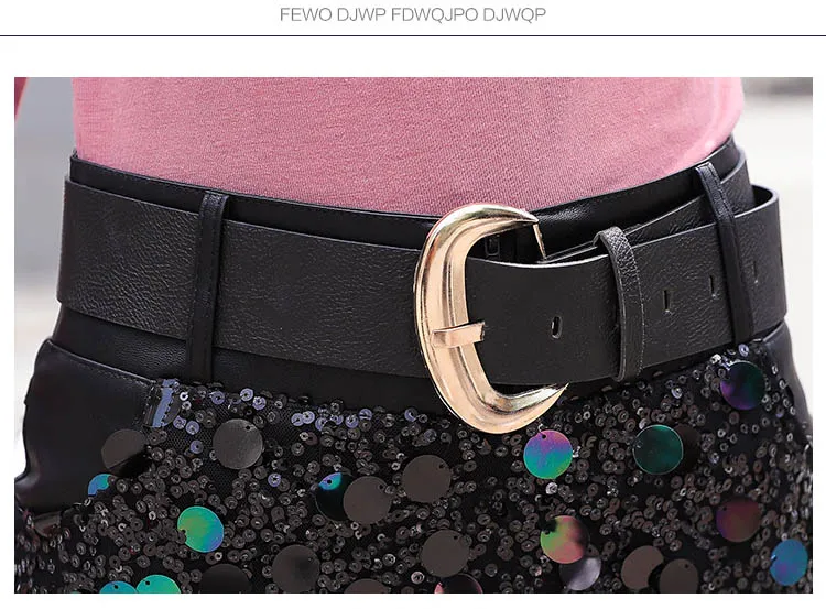 Korean Autumn Winter Sequin PU Leather Skirts Womens High Waist Mini Skirts Harajuku Plus Size Sexy Ladies Skirt jupe femm