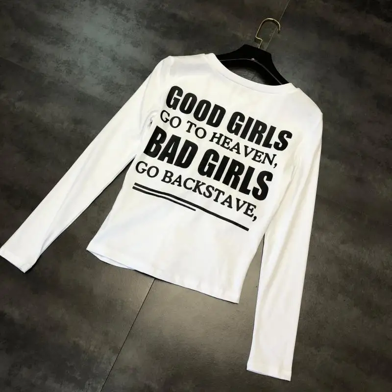 autumn new English letter printing back cross big bow T-shirt female