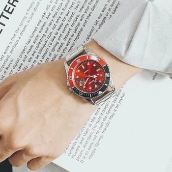 

RED Watch Fashion Men's Simple Korean Style American Minority Luminous Waterproof Student Quartz Watch relogio masculino