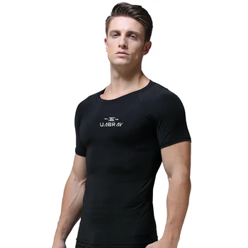 

FJ361B-Workout fitness men Short sleeve t shirt men thermal muscle bodybuilding wear compression Elastic Slim exercise clothing