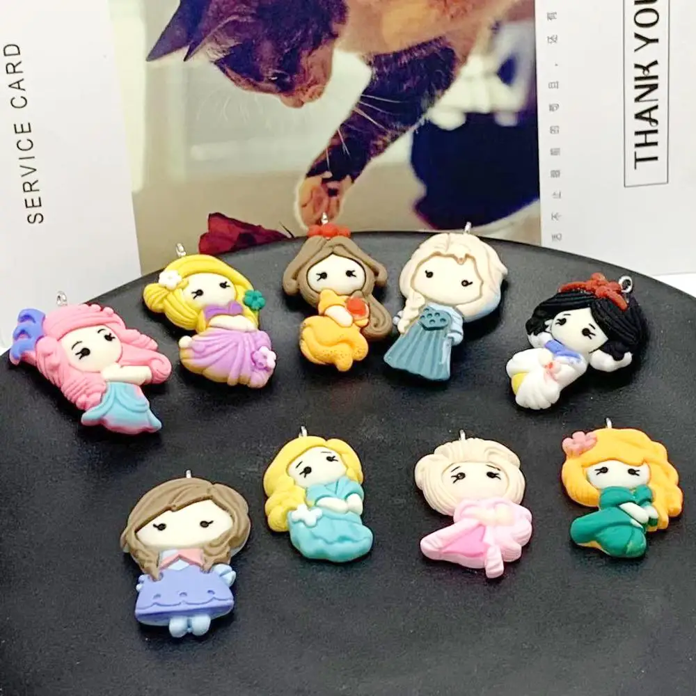 9 шт. 33*23 мм Kawaii плоские пластмассовые Очаровательные Подвески с героями мультфильмов очарование принцессы для DIY украшения волос чехол для телефона аксессуары LL141