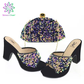 

Classics Special Design Purple Color African Ladies Shoe Matching Bag Novelty Style High Quality Slipper for Garden Party