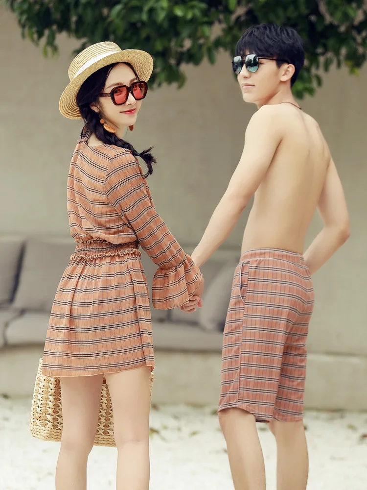 

2019 New Style Couples Bathing Suit Boxer Bikini Small Bust Gathering Underwire Blouse Belly Covering South Korea Hot Springs Sw